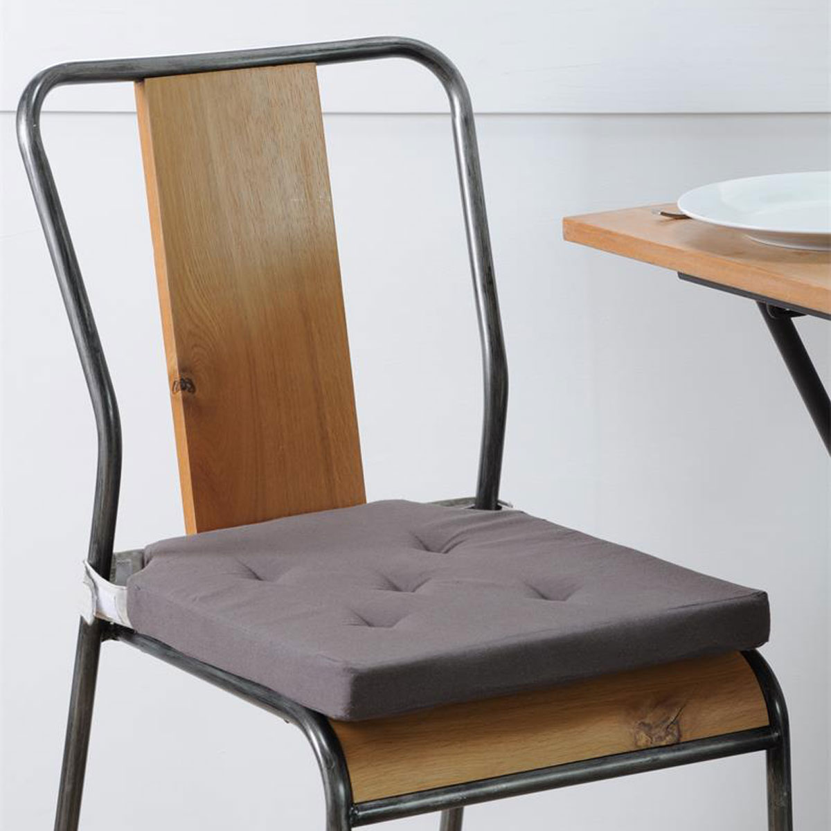 Coussin de chaise rversible gris et perle en coton 38 x 38 cm