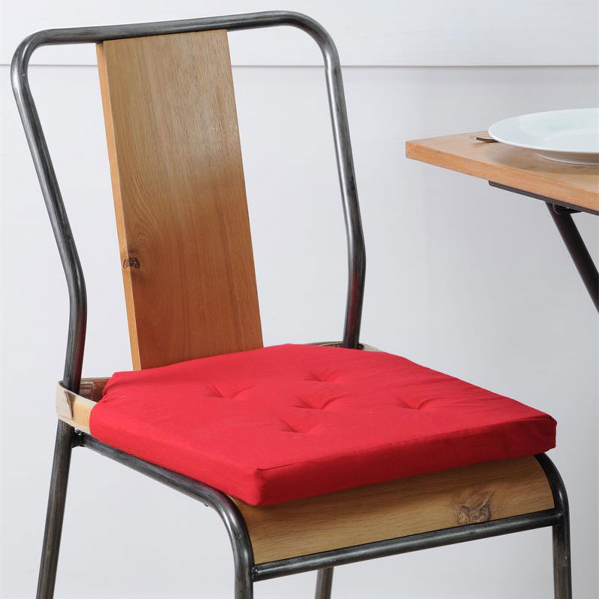 Coussin de chaise rversible rouge et lin en coton 38 x 38 cm