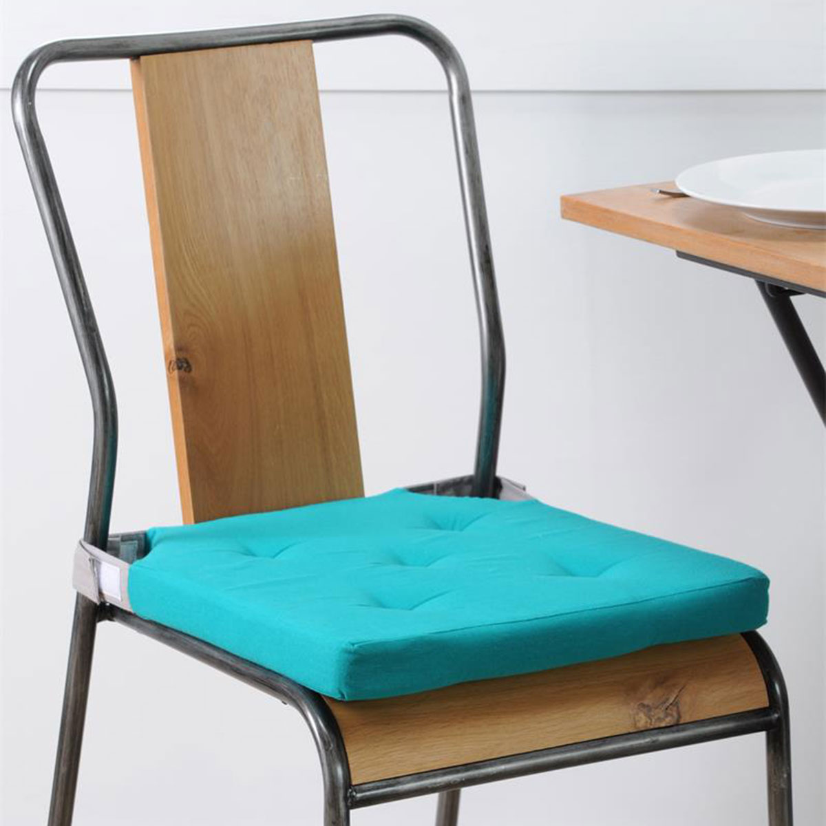Coussin de chaise cladon et gris en coton 38 x 38 cm