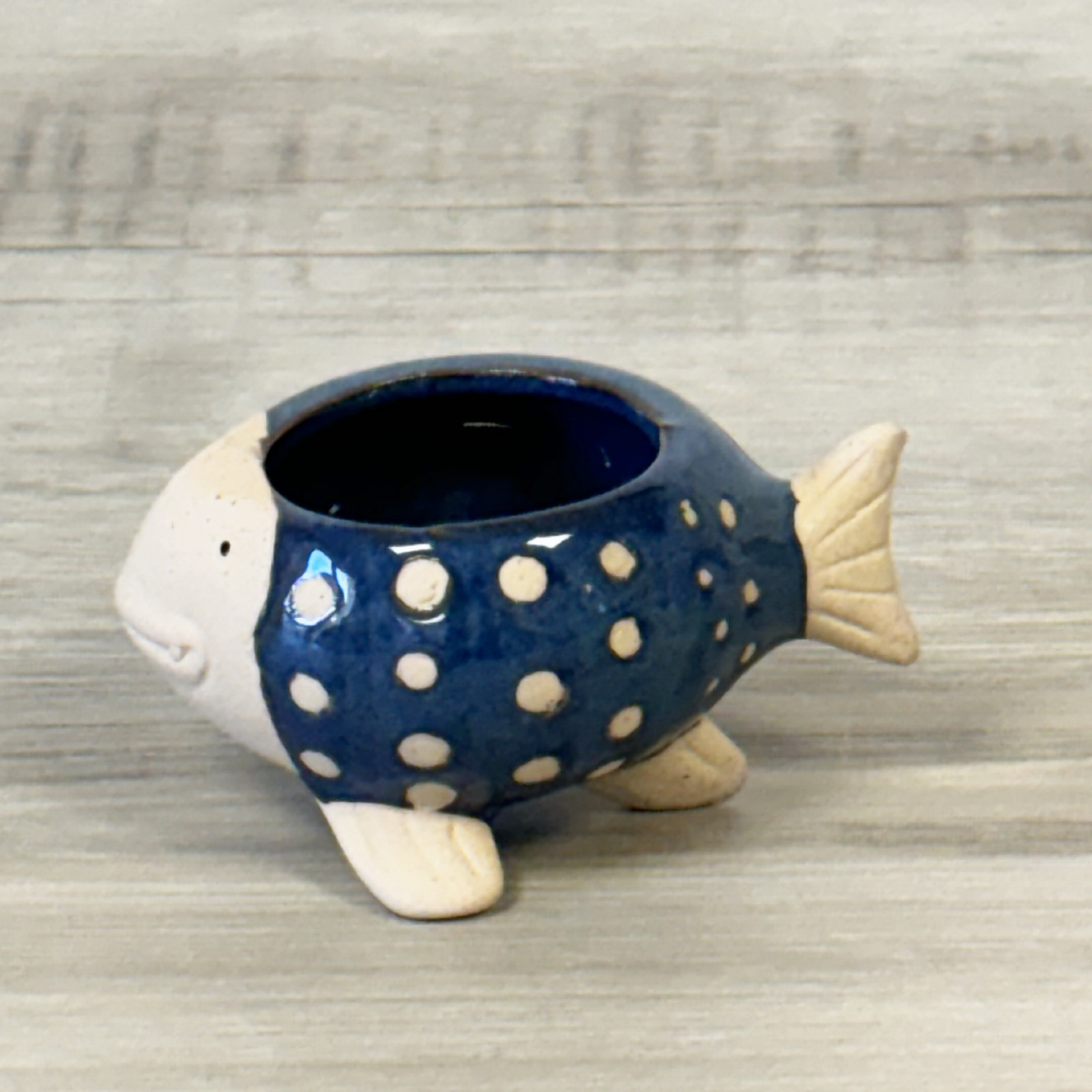 Mini cache-pot poisson bleu en cramique 5 cm