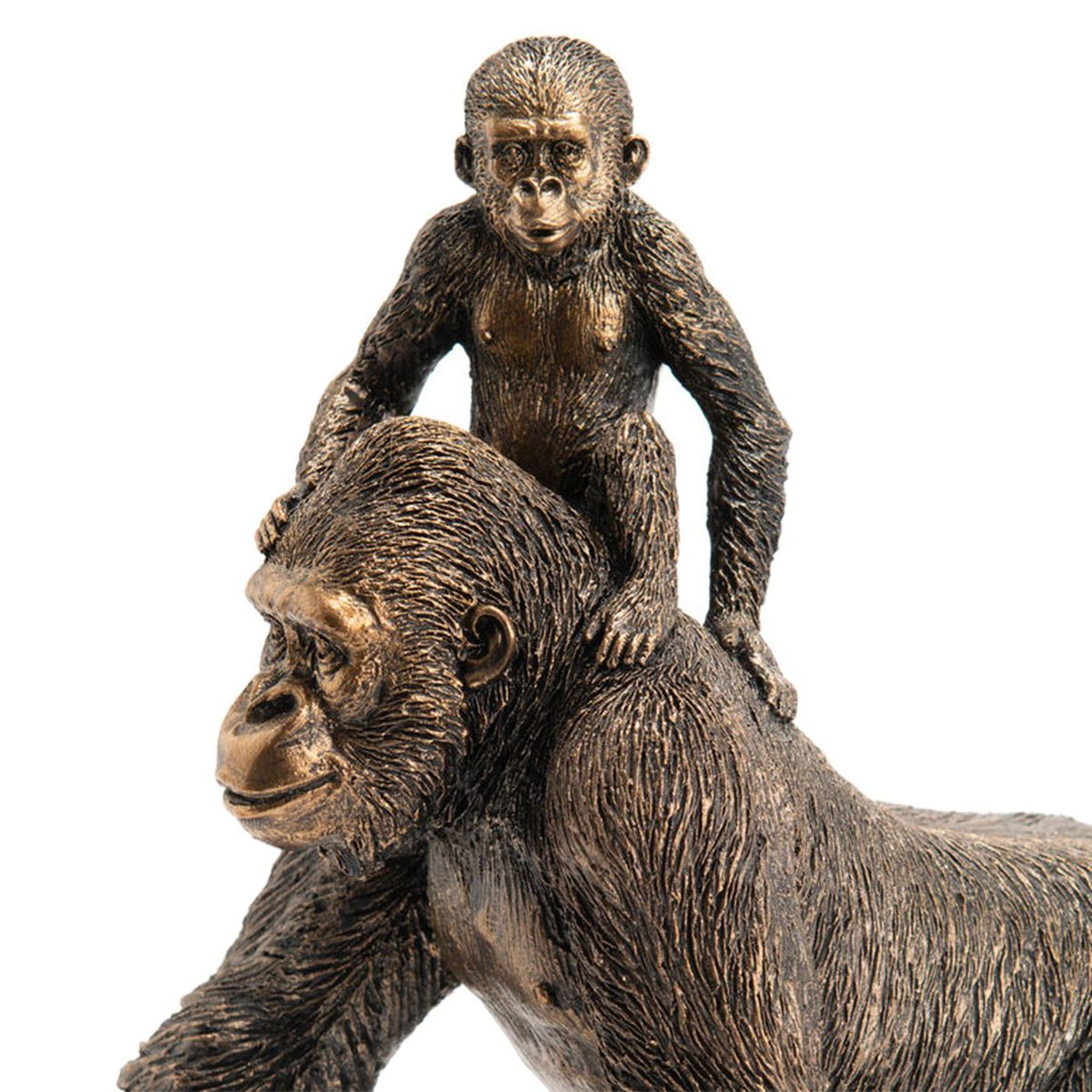 Statue Gorille et son bb en rsine dore