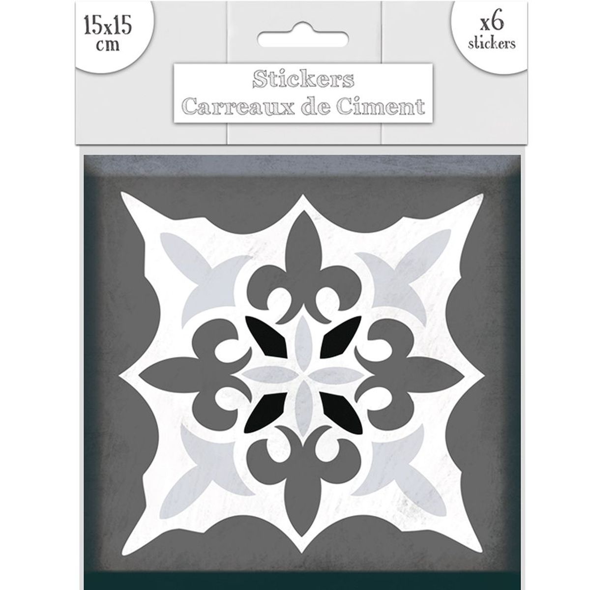 6 stickers carreaux de ciment nuances de gris 15 x 15 cm