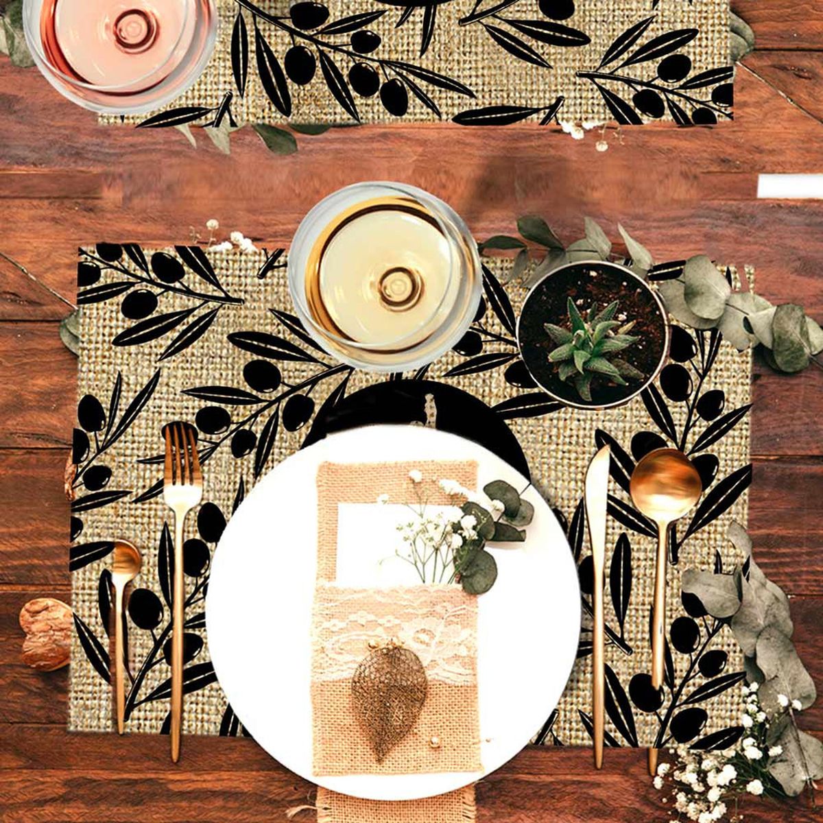 Set de table rectangulaire en toile de jute Corse Olives