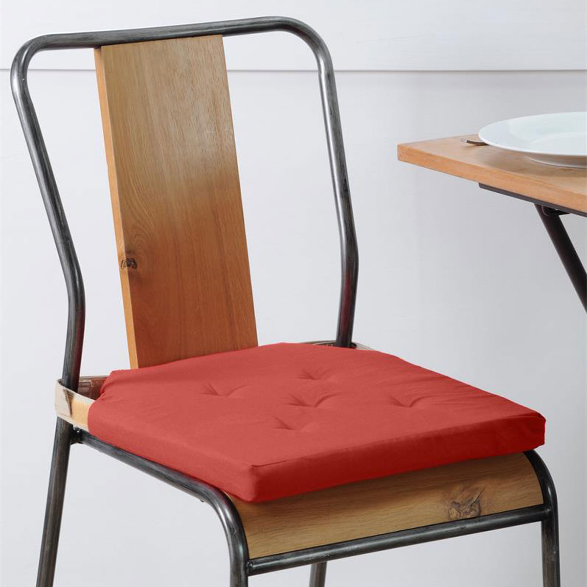 Coussin de chaise rversible terracotta et lin en coton 38 cm