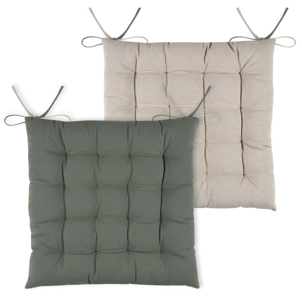 Coussin de chaise bicolore rversible en coton vert et lin