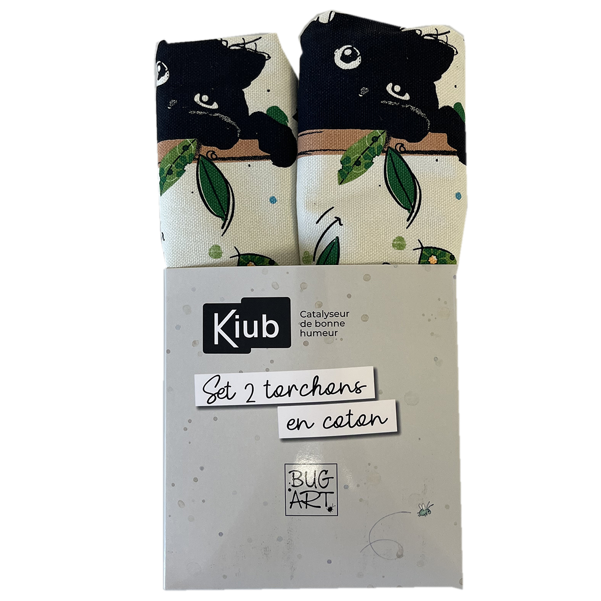 Set de 2 torchons Chat plantes Kiub