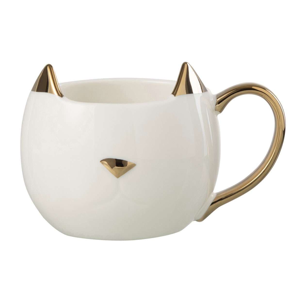 Set de 2 mugs chats en porcelaine blanche et or