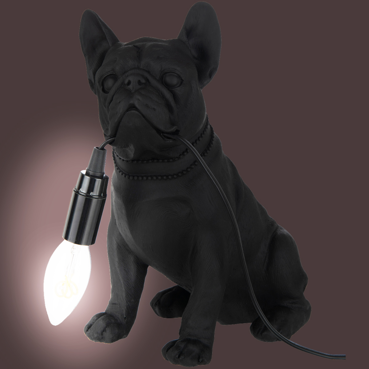 Lampe Bulldog noir en rsine 25 cm