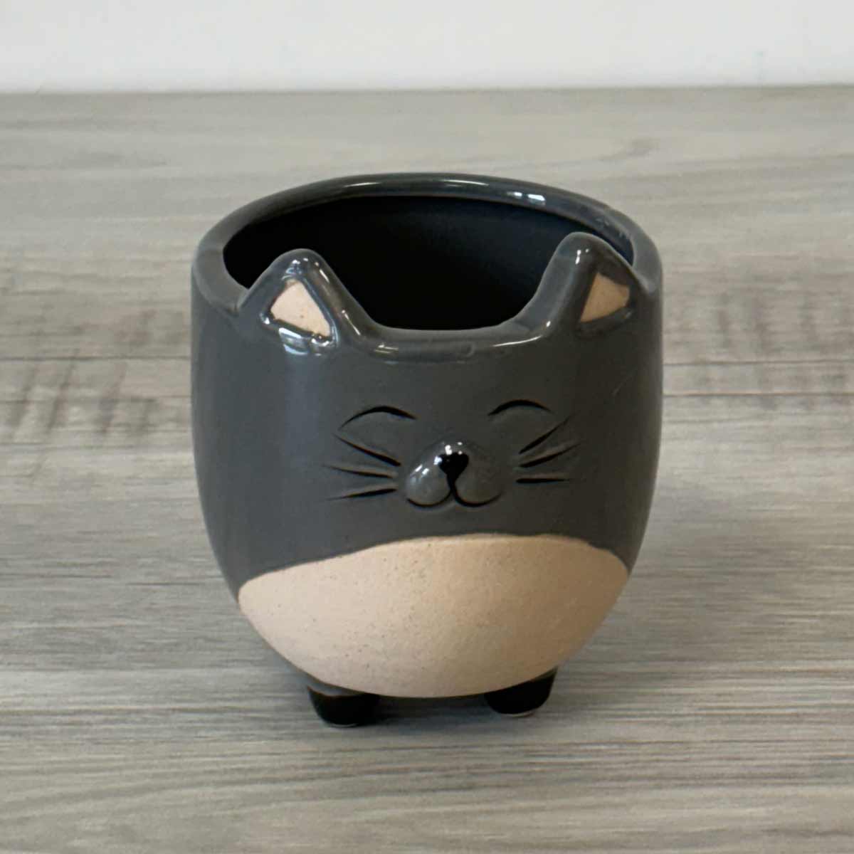 Petit cache pot chat gris 10 cm