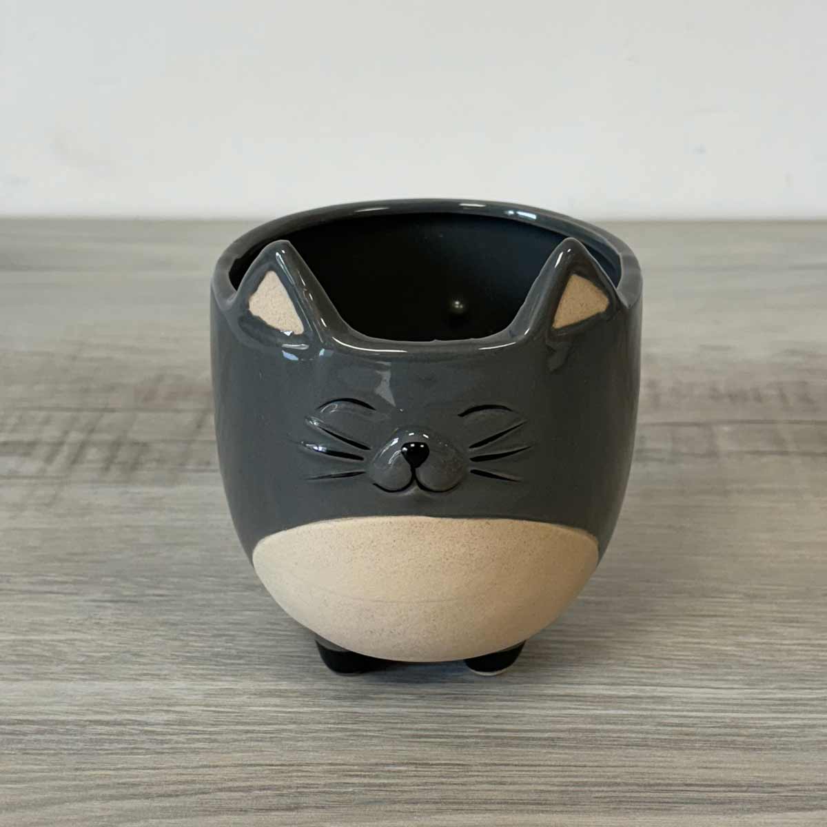 Petit cache pot chat gris 12.5 cm