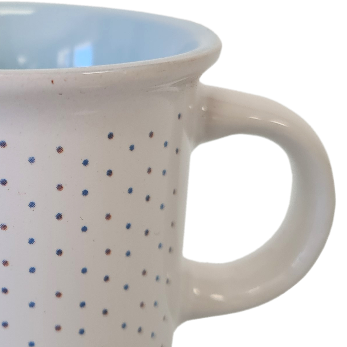 Tasse blanche et bleue en grs motif points