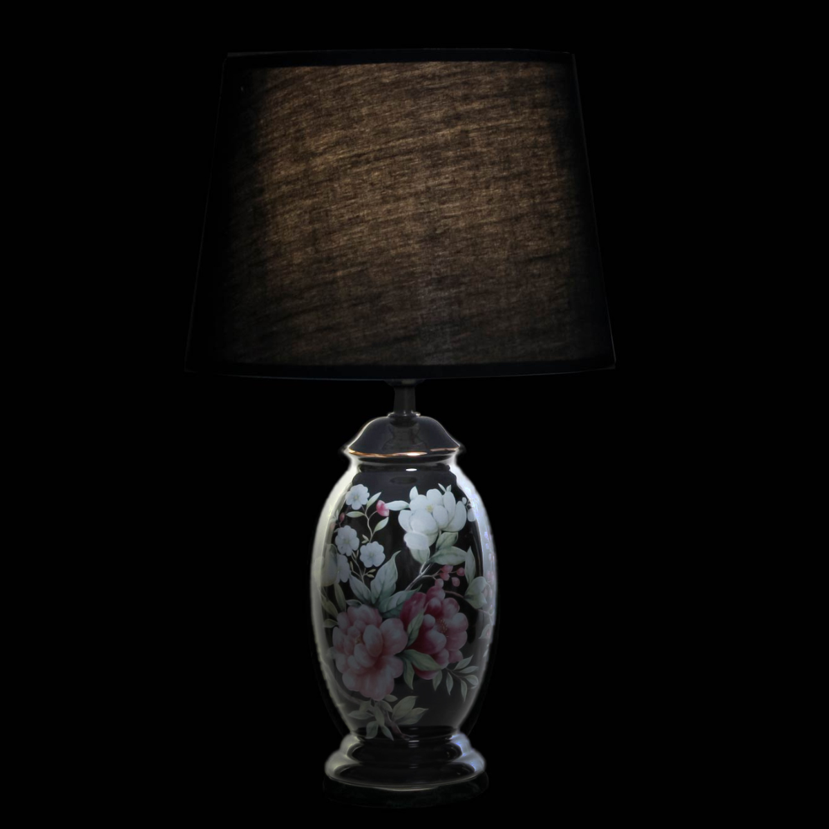 Lampe noire en grs florale