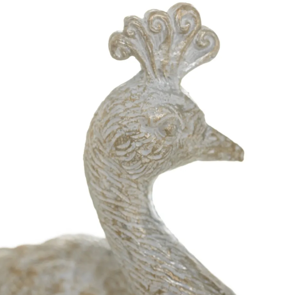 Statuette Paon de dcoration blanc patin or et argent