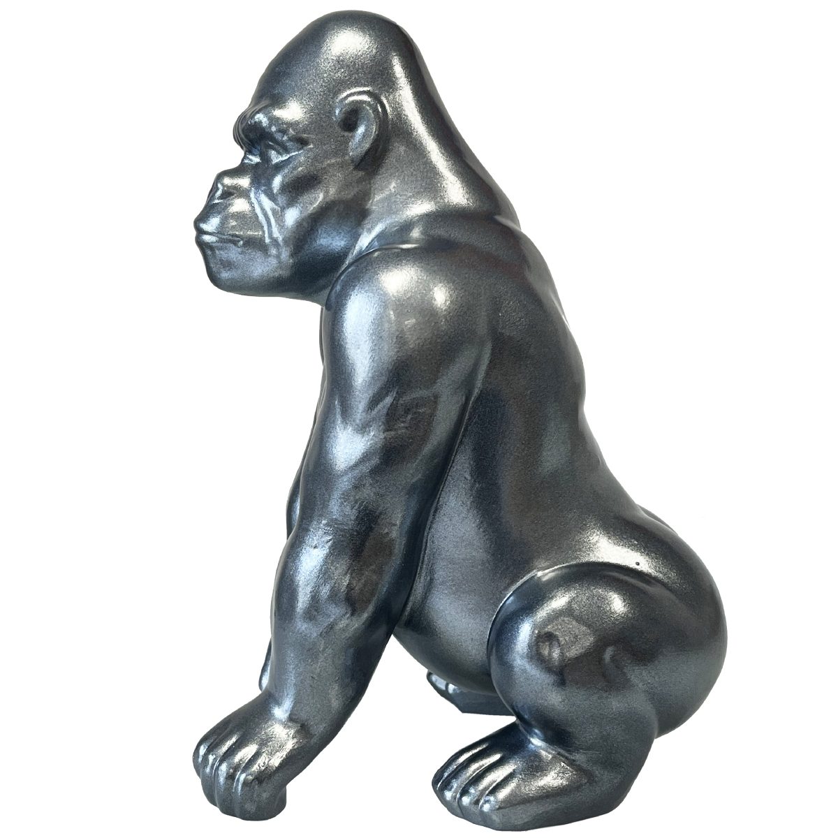 Statue en cramique Gorille argent mtallis