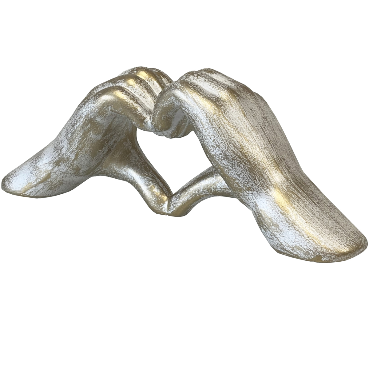 Statue en cramique mains en coeur Blanc patin or