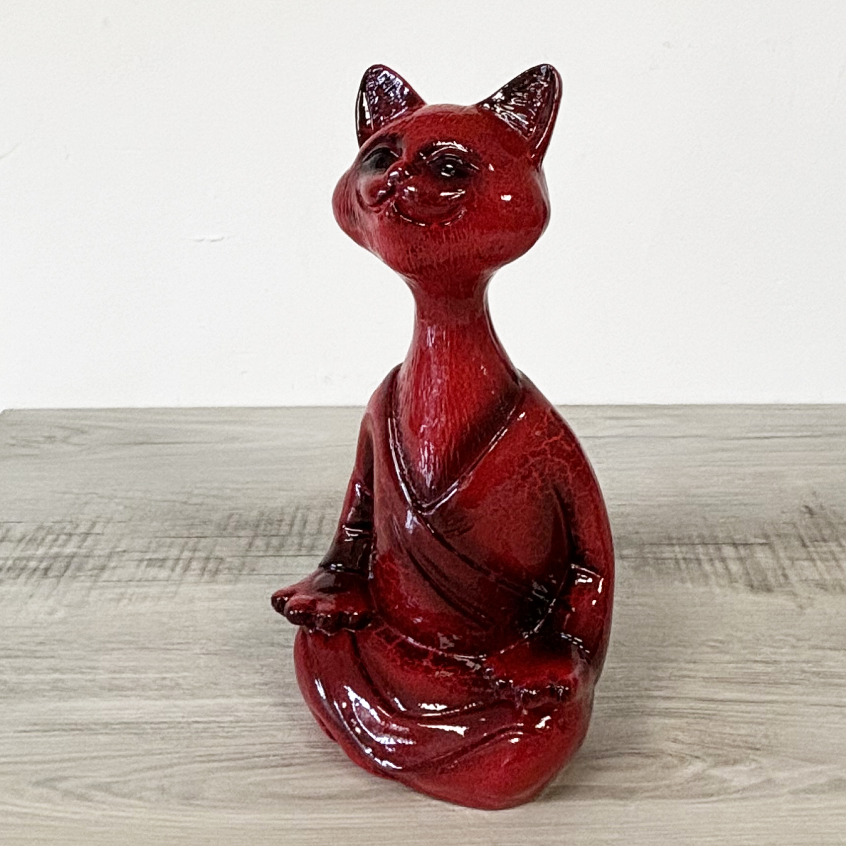 Statue en cramique chat zen rouge 34 cm