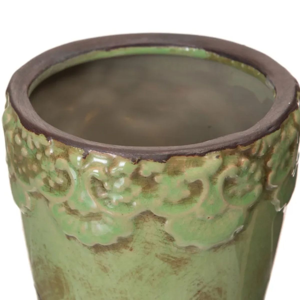 Cache-pot vert en cramique vieillie