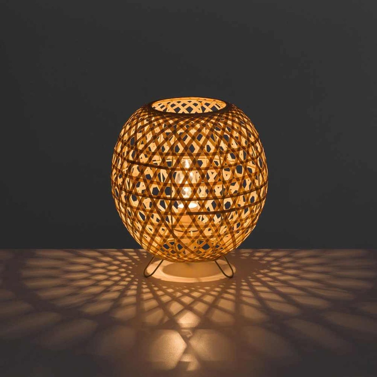 Lampe de table ronde en bambou naturel