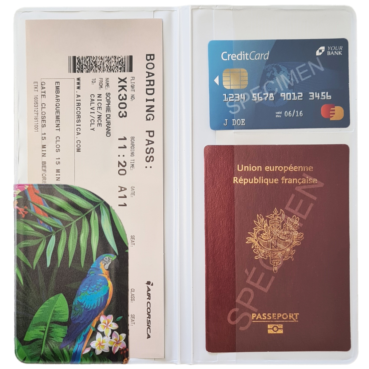 Set Papiers de voyage passeport cb et billet d'avion