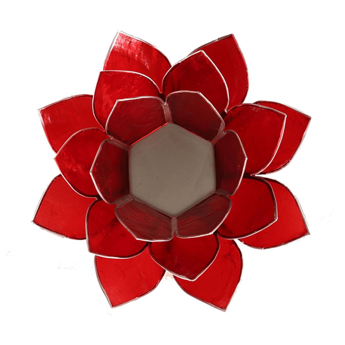 Porte Bougie Fleur de Lotus rouge et argent 1er chakra