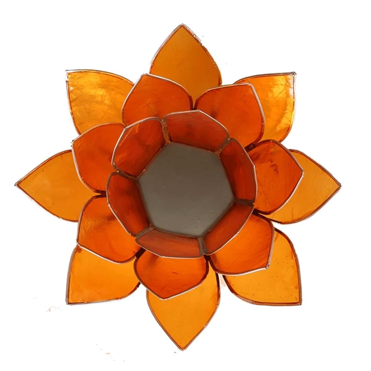 Porte Bougie Fleur de Lotus Orange et argent 2nd chakra