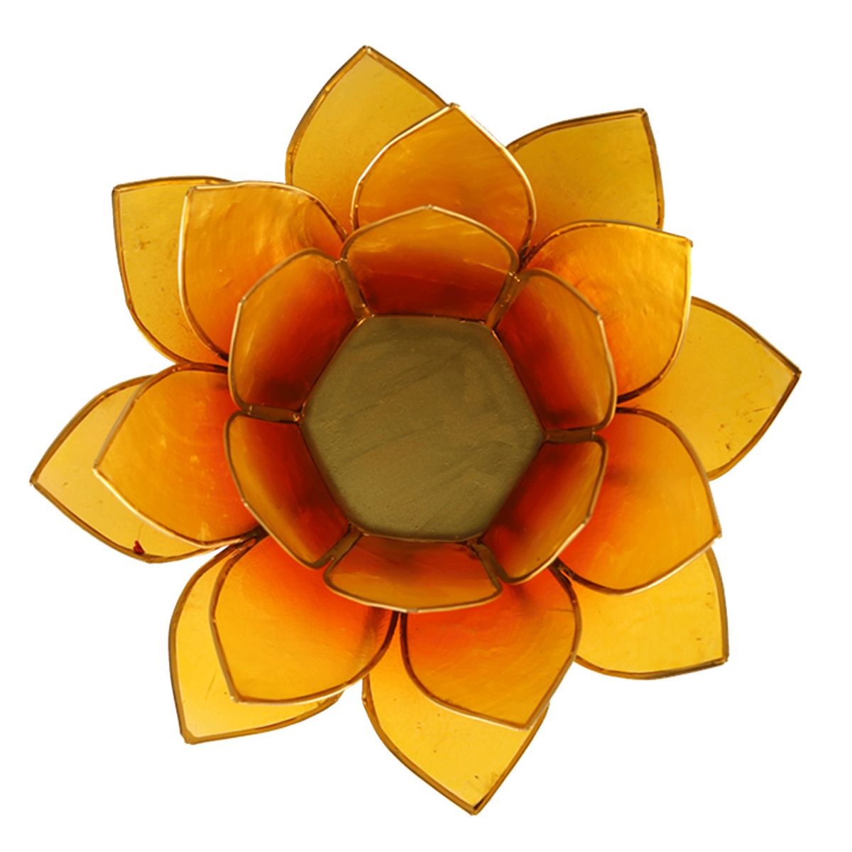 Porte Bougie Fleur de Lotus jaune orange bord or