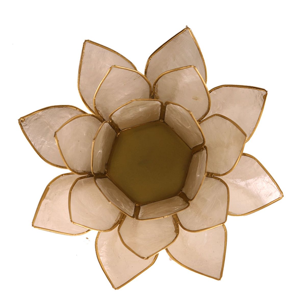 Porte Bougie Fleur de Lotus perle et or