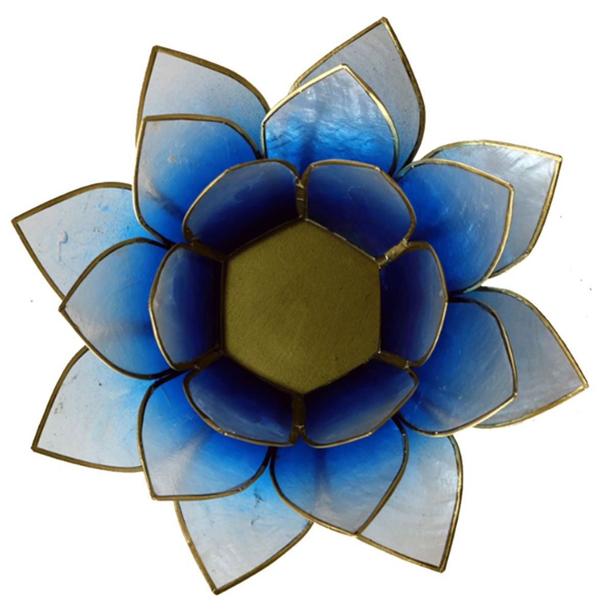 Porte Bougie Fleur de Lotus Bleu Dgrad et or
