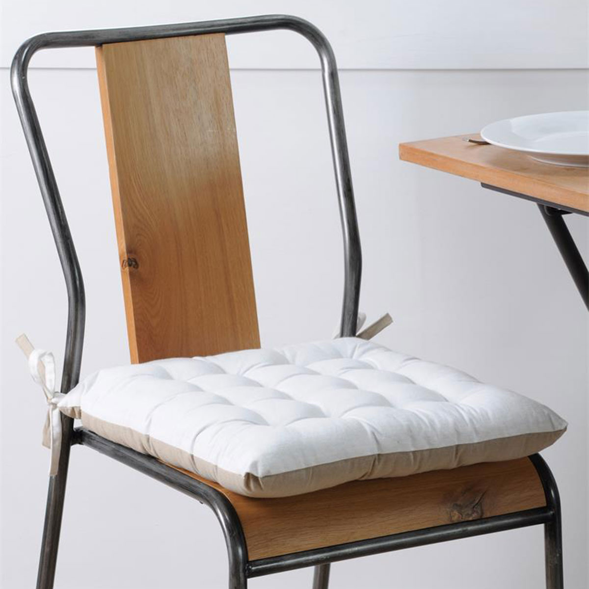 Coussin de chaise bicolore rversible en coton lin et cru