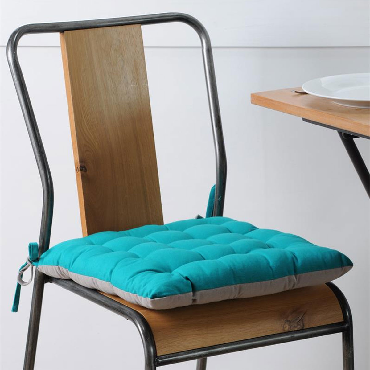 Coussin de chaise rversible 40 cm cladon et gris