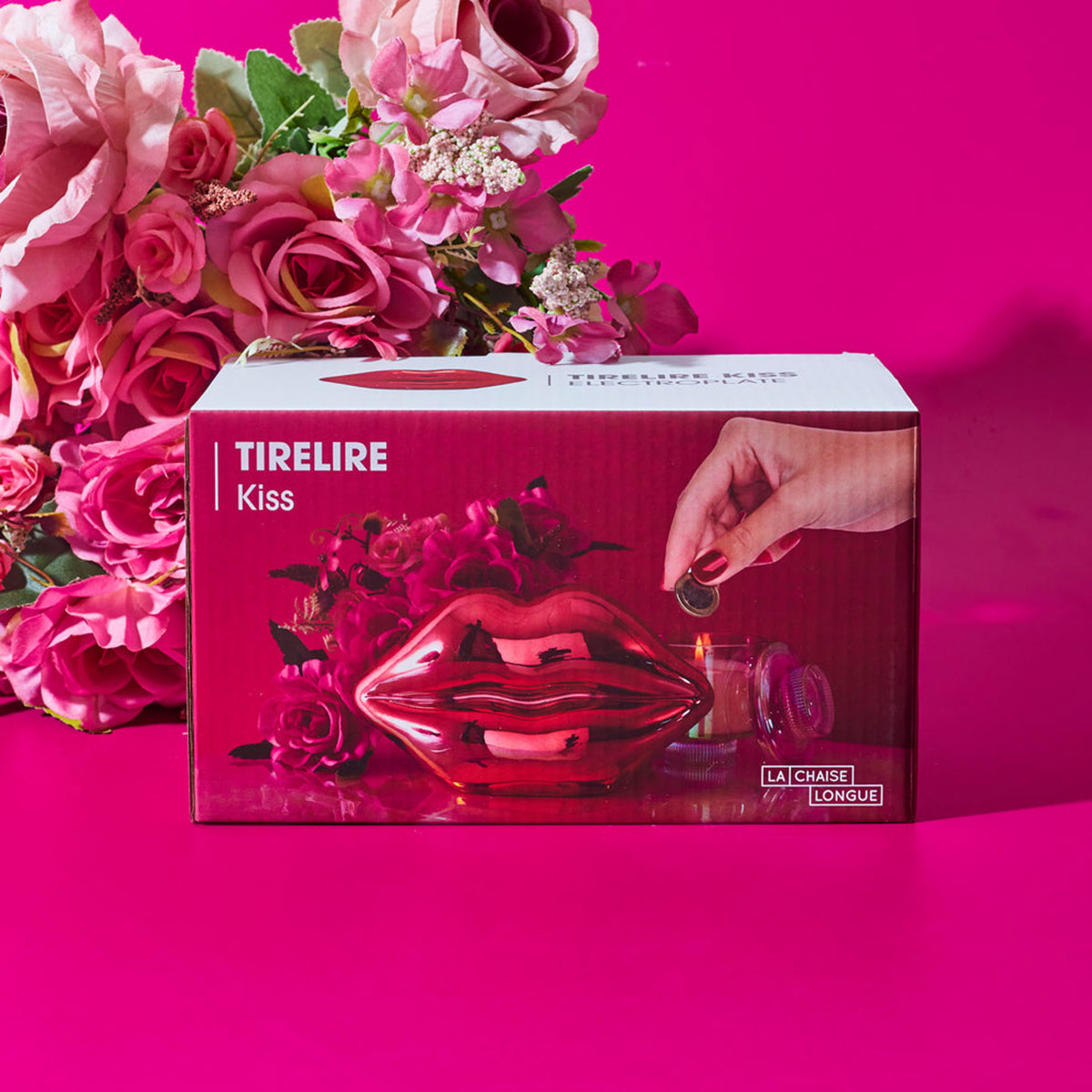 Tirelire Kiss en cramique rose