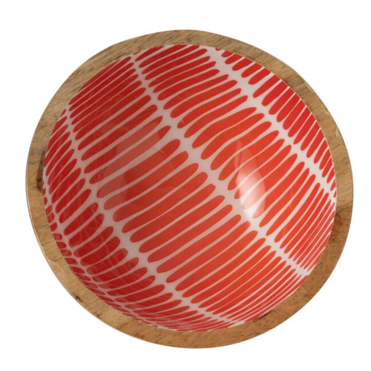 Saladier en manguier dcor orange et blanc 30 cm