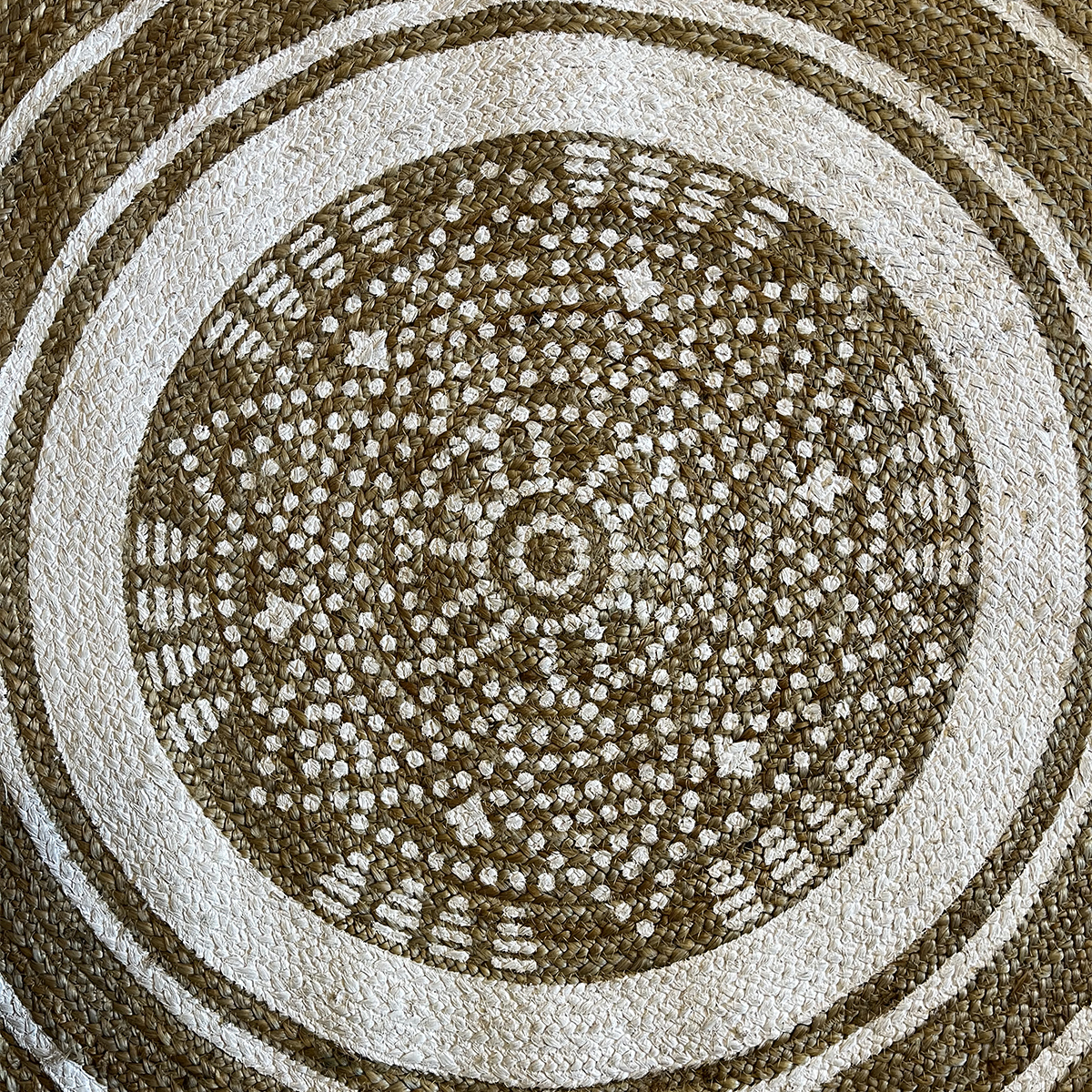 Tapis rond ethnique mandala blanc 120 cm