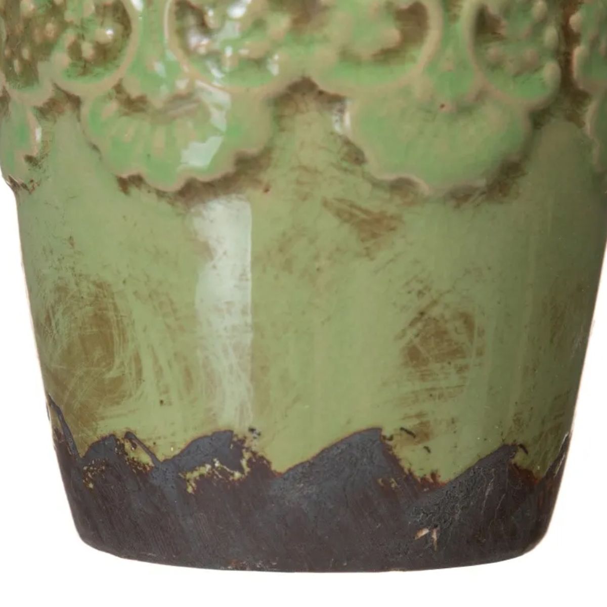 Cache-pot vert en cramique vieillie