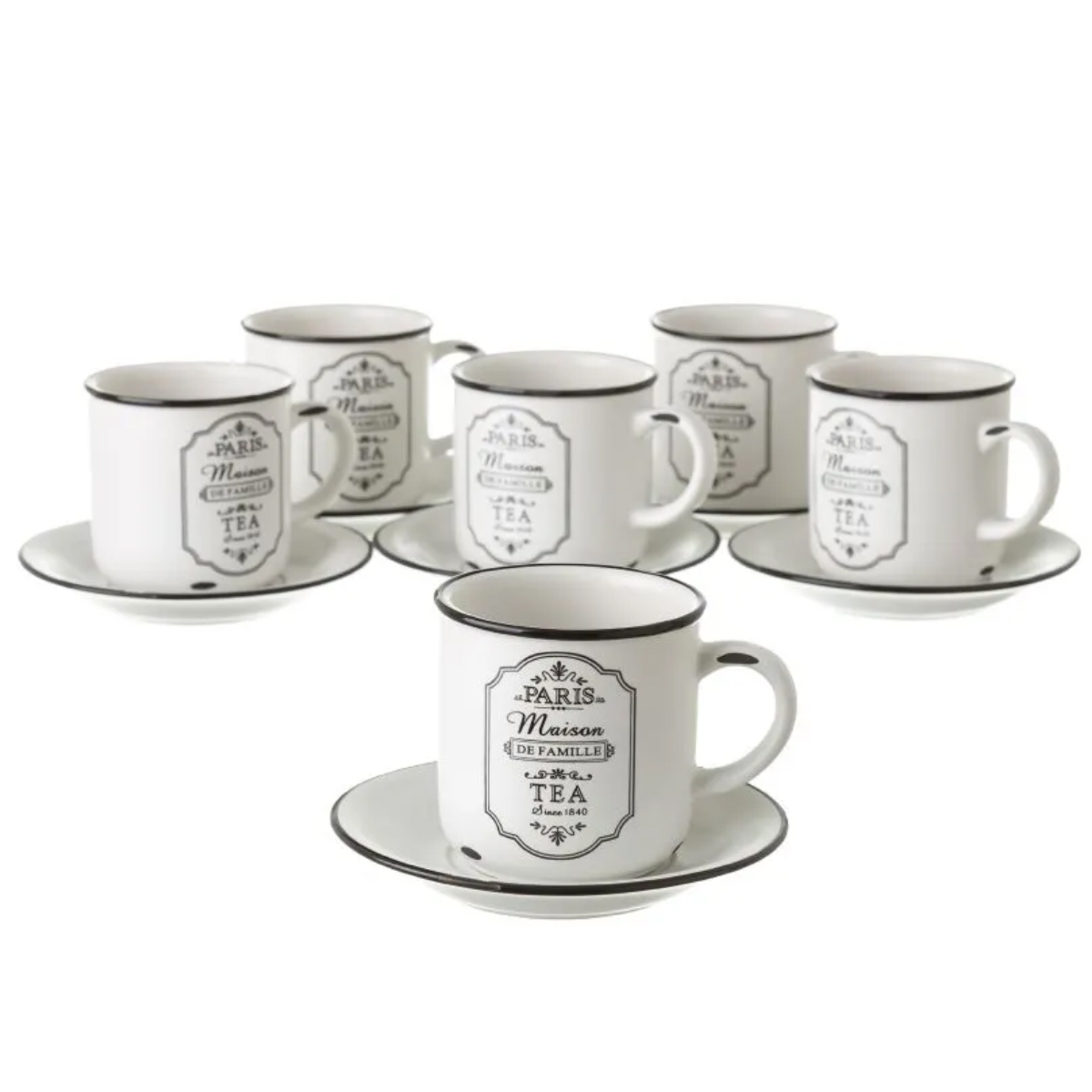 Set support 6 tasses  caf avec sous-tasses en cramique rtro