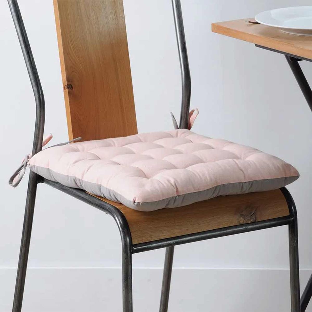 Coussin de chaise bicolore rversible en coton poudre et souris