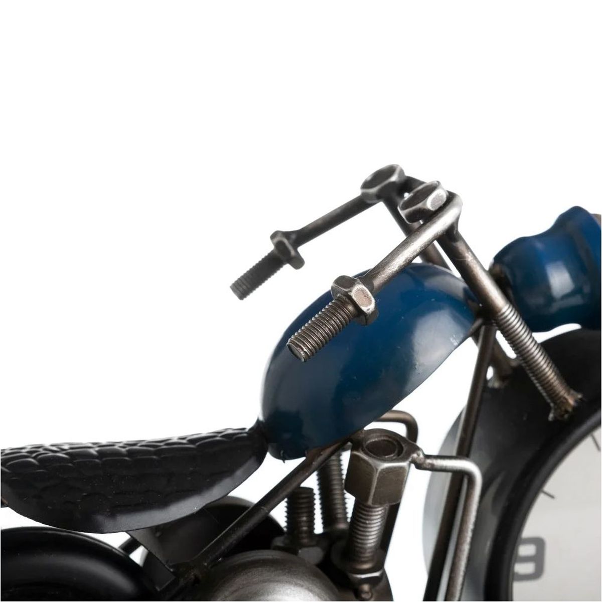 Pendule en mtal forme Moto couleur bleue 32 cm
