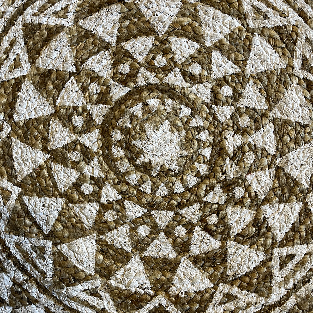 Tapis rond ethnique en jute mandala blanc 90 cm