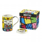 Tasse en céramique Britto Chat avec sous Tasse couvercle Tasse en céramique Britto Chat avec sous Tasse couvercle