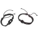 Set de 2 Bracelets mixtes en cuir noir et marron