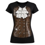 T-shirt Femme Steampunk Noir Effet Gilet Victorien taille L