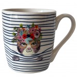 Tasse en cramique Blanche raye chat en coffret cadeau