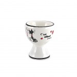 Coquetier blanc en cramique motifs Chats