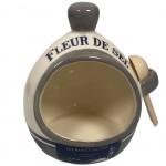 Pot à Fleur de sel en céramique avec cuillère blanc et gris Pot à Fleur de sel en céramique avec cuillère blanc et gris