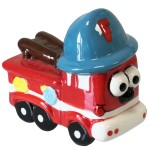 Tirelire camion de pompier rouge en cramique 14 cm