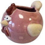 Mini cache-pot poule rose en cramique 7 cm