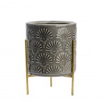 Cache pot sur Pieds - Gris et or 18 cm Cache pot sur Pieds - Gris et or 18 cm