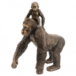 Statue Gorille et son bb en rsine dore