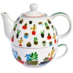 Set tasse et théière Chat et cactus pour une personne Set tasse et théière Chat et cactus pour une personne