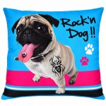 Coussin Rock'n Dog bleu motif chien 35 x 35 cm